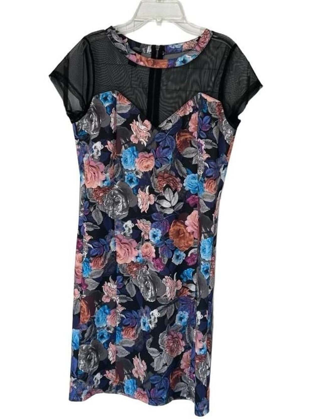 Vintage Bongo Floral Print Mesh Panel Dress Large